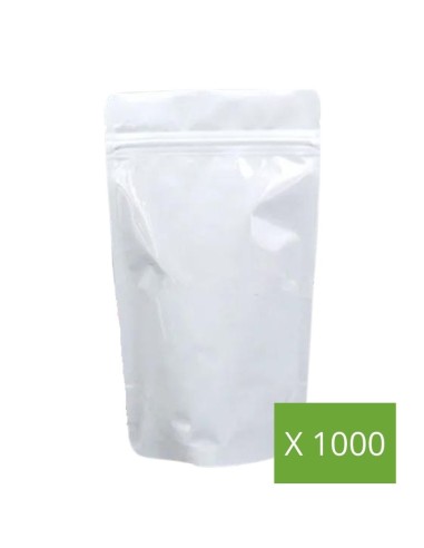 Lot 1000 units - Doypack White Glossy 100gr - Medium Size - Supplieroftea.com - Packaging