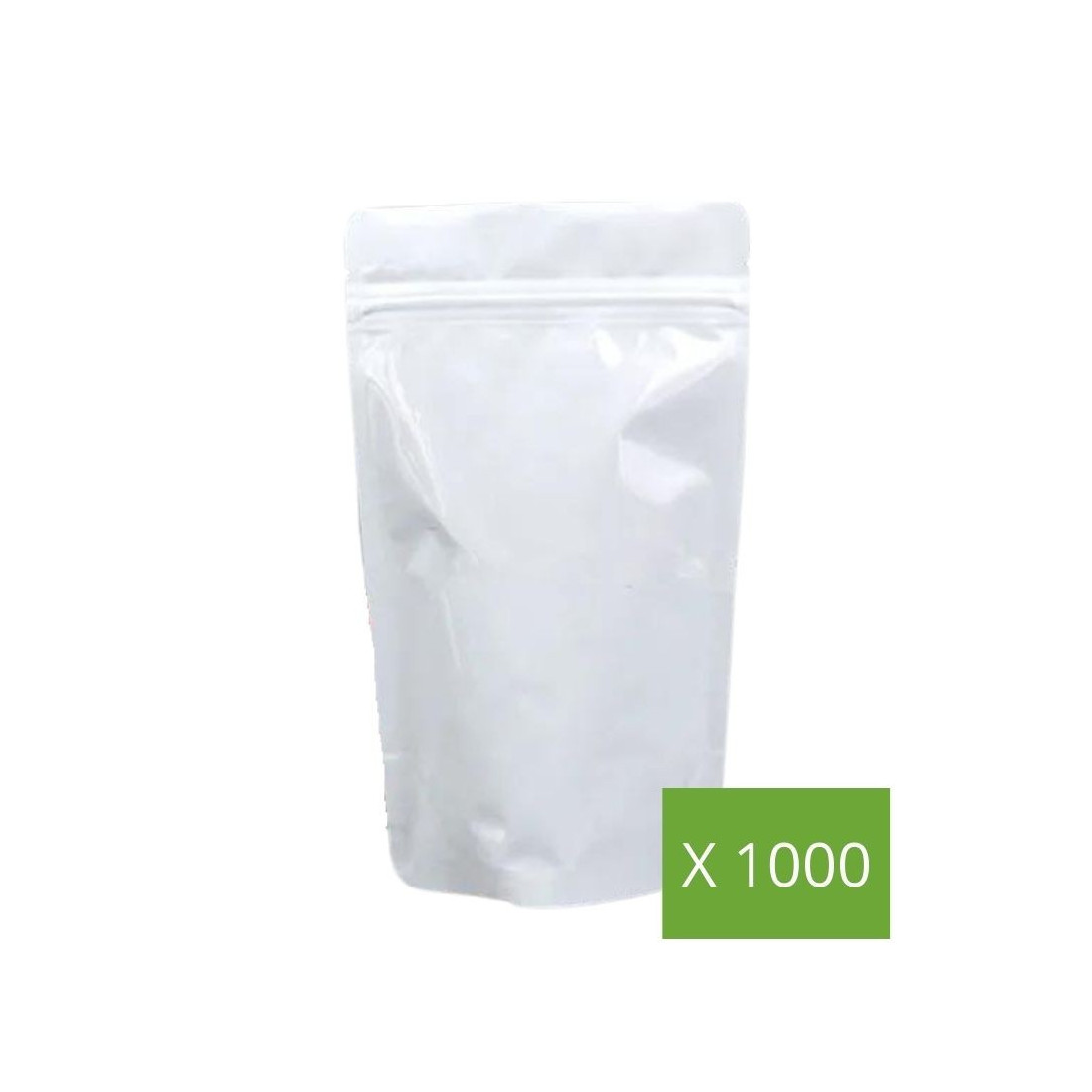 Lot 1000 units - Doypack White Glossy 100gr - Medium Size - Supplieroftea.com - Packaging